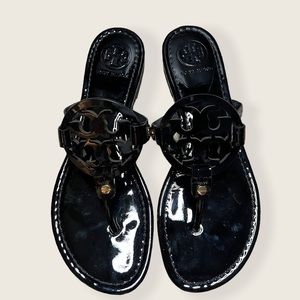 Tory Burch Black Patent Miller Thong Sandals